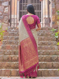 Chiku With Pink Cotton Saree With Blouse Piece