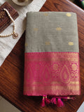 Chiku With Pink Cotton Saree With Blouse Piece