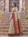 Chiku With Red Cotton Saree With Blouse Piece