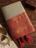 Chiku With Red Cotton Saree With Blouse Piece