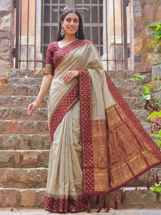 Chiku With Red Cotton Saree With Blouse Piece