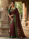 Maroon Soft Silk Saree With Blouse Piece