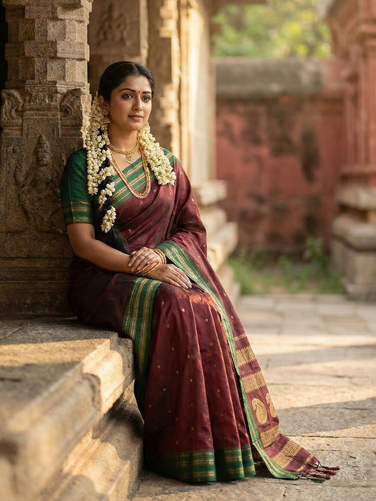 Maroon Soft Silk Saree With Blouse Piece
