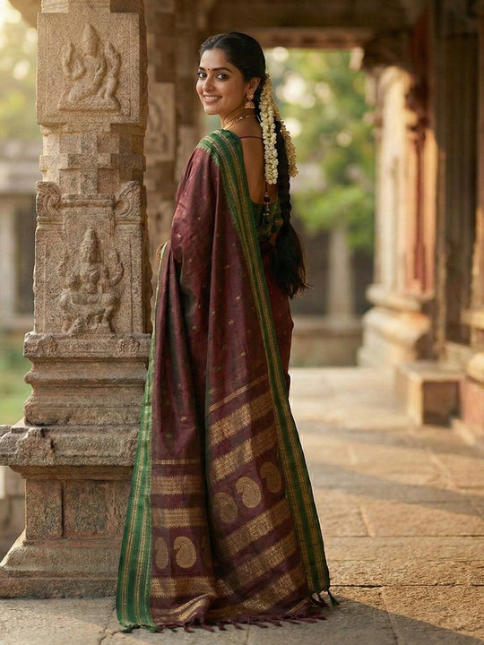 Maroon Soft Silk Saree With Blouse Piece
