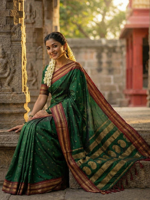 Green Soft Silk Saree With Blouse Piece
