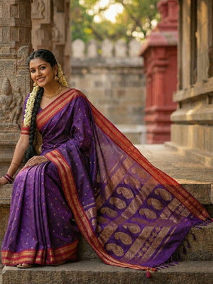 Purple Soft Silk Saree With Violet Blouse Piece