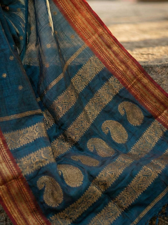 Teal Soft Silk Saree With Blouse Piece