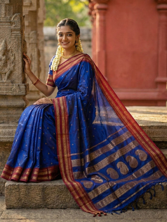 Blue Soft Silk Saree With Blouse Piece