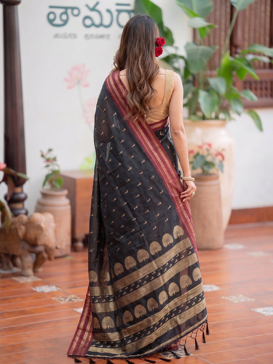 Black Soft Silk Saree With Blouse Piece