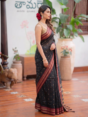 Black Soft Silk Saree With Blouse Piece
