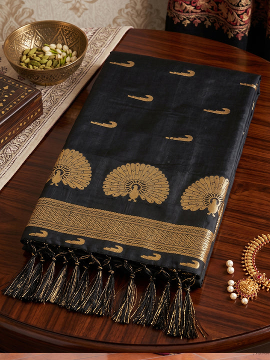 Black Soft Silk Saree With Blouse Piece