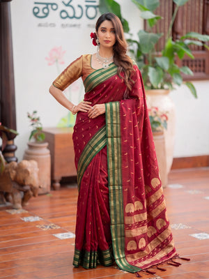 Maroon Soft Silk Saree With Blouse Piece