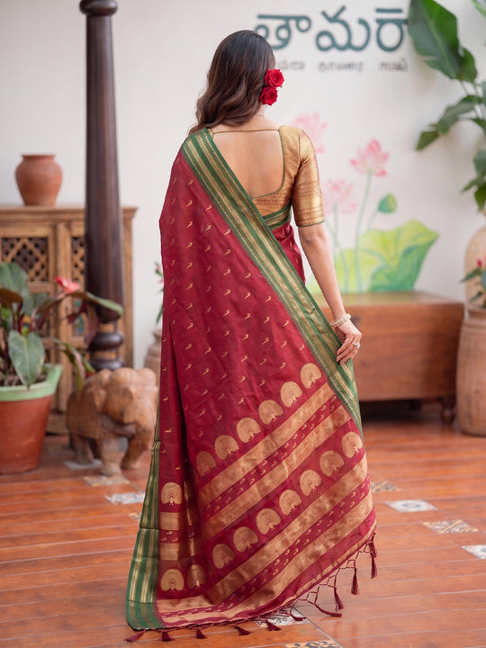 Maroon Soft Silk Saree With Blouse Piece