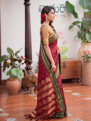 Maroon Soft Silk Saree With Blouse Piece
