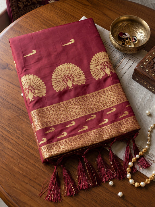 Maroon Soft Silk Saree With Blouse Piece