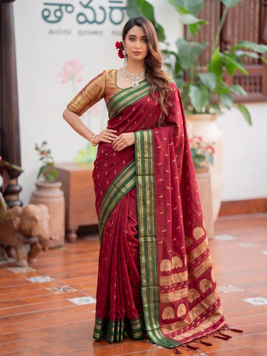 Maroon Soft Silk Saree With Blouse Piece