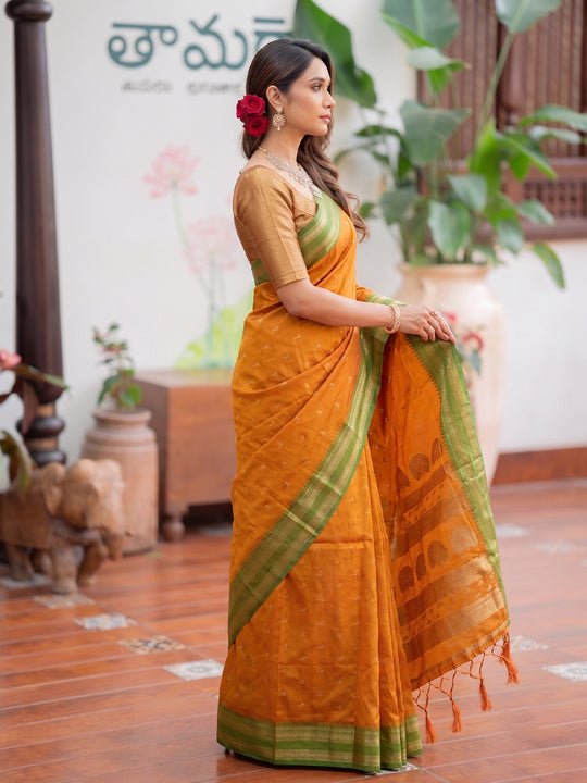 Yellow Soft Silk Saree With Blouse Piece