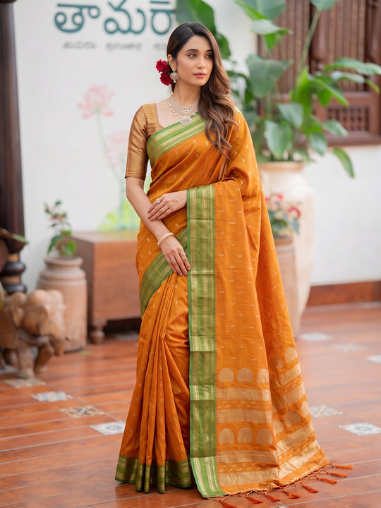 Yellow Soft Silk Saree With Blouse Piece