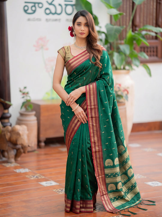 Green Soft Silk Saree With Blouse Piece