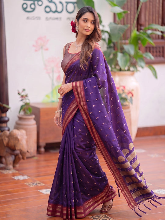 Purple Soft Silk Saree With Blouse Piece