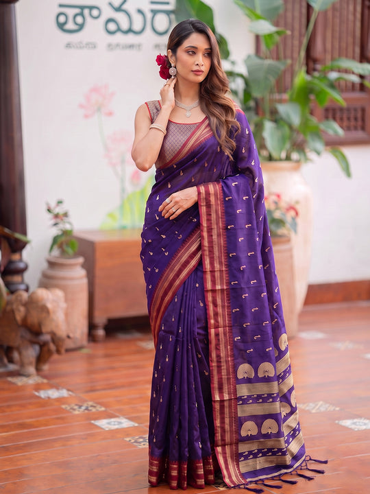 Purple Soft Silk Saree With Blouse Piece