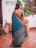 Rama Blue Soft Silk Saree With Blouse Piece