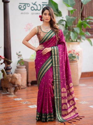 Dark Pink Soft Silk Saree With Blouse Piece