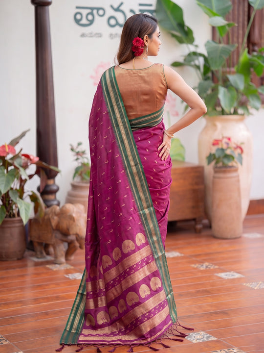 Dark Pink Soft Silk Saree With Blouse Piece
