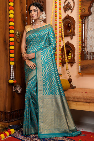 Teal Green Silk Saree