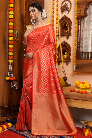 Sunset Orange Silk Saree