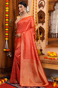 Sunset Orange Silk Saree