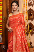 Sunset Orange Silk Saree