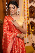 Sunset Orange Silk Saree