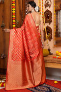 Sunset Orange Silk Saree