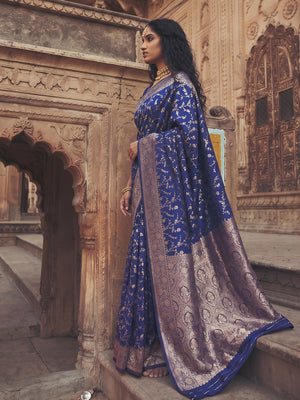 Blue Art Silk Saree With Blouse Piece