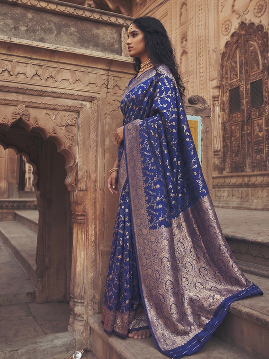 Blue Art Silk Saree With Blouse Piece