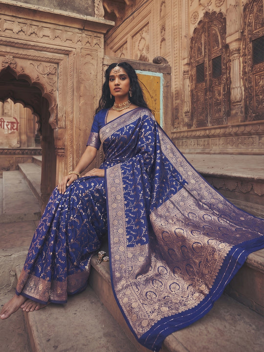 Blue Art Silk Saree With Blouse Piece