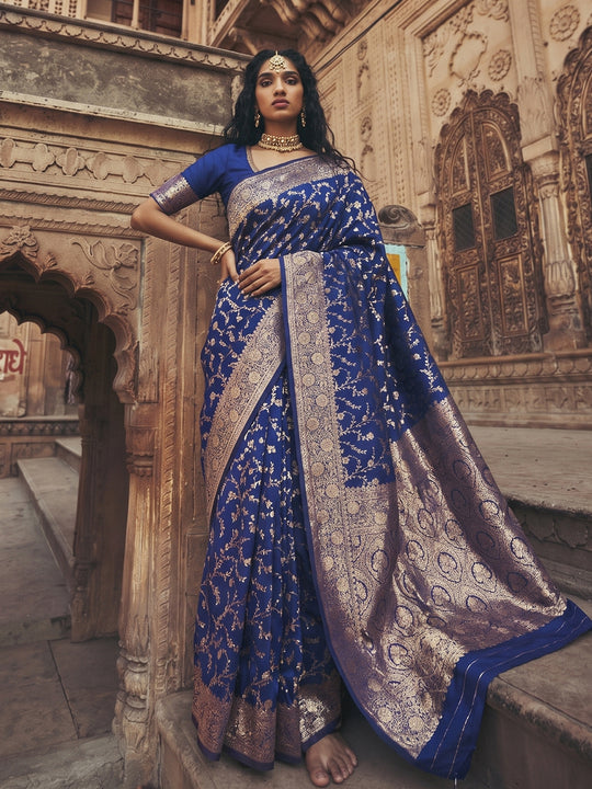 Blue Art Silk Saree With Blouse Piece