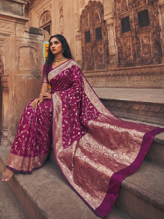Wine Art Silk Saree With Blouse Piece