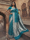 Rama Blue Art Silk Saree With Blouse Piece