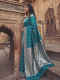 Rama Blue Art Silk Saree With Blouse Piece