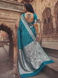 Rama Blue Art Silk Saree With Blouse Piece