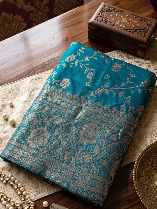 Rama Blue Art Silk Saree With Blouse Piece