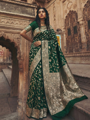 Green Art Silk Saree With Blouse Piece