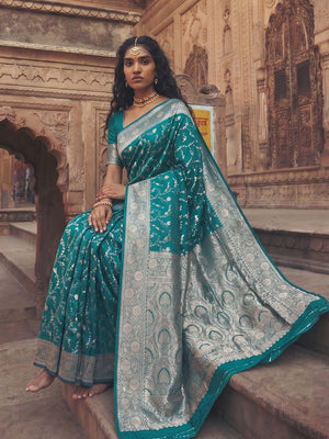Rama Green Art Silk Saree With Blouse Piece