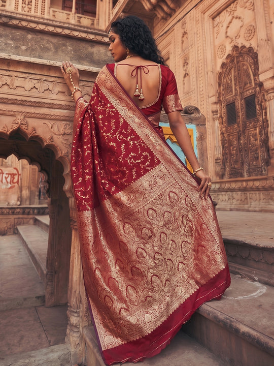 Red Art Silk Saree With Blouse Piece