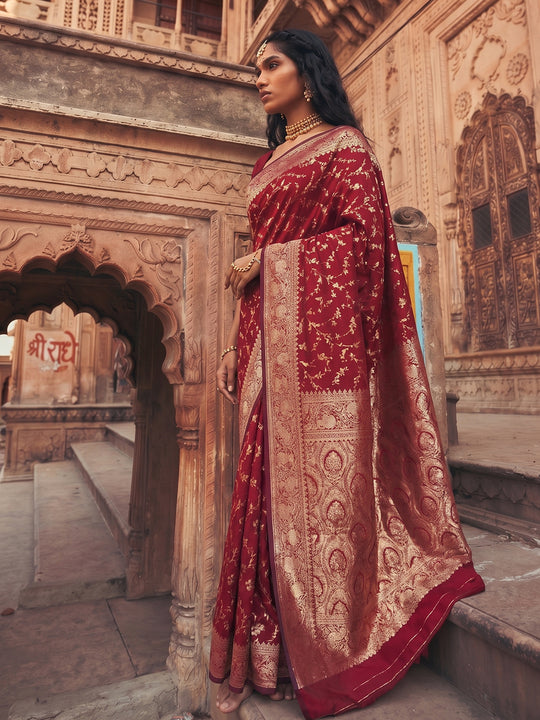 Red Art Silk Saree With Blouse Piece