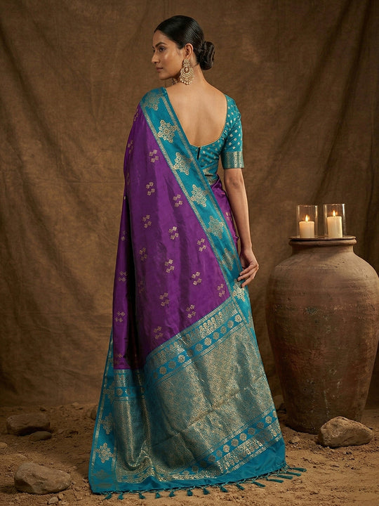 Violet Soft Silk Saree With Blouse Piece