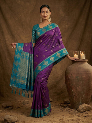 Violet Soft Silk Saree With Blouse Piece