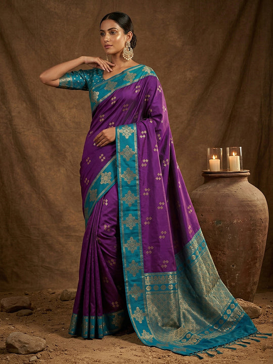 Violet Soft Silk Saree With Blouse Piece